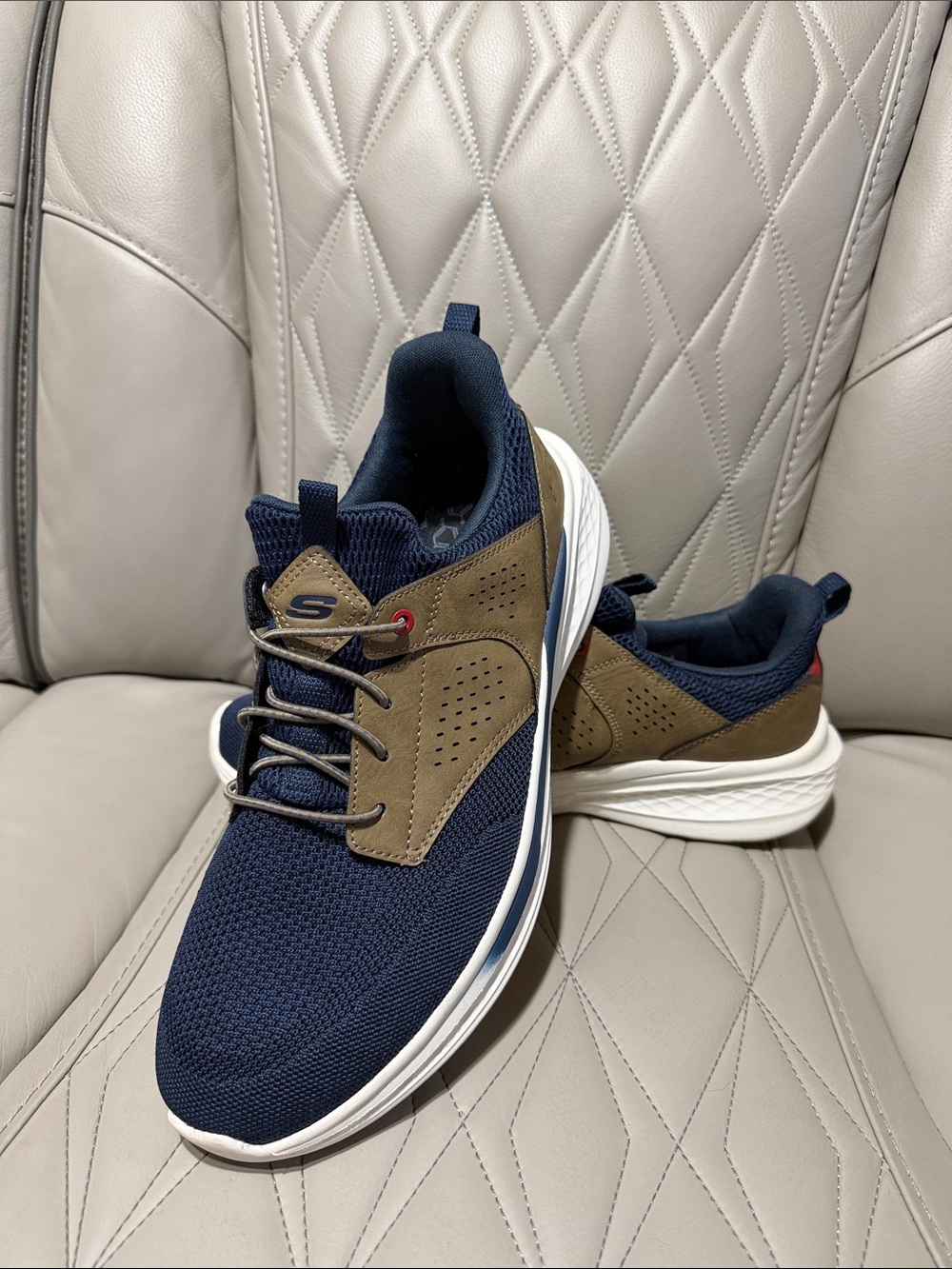 Skechers Relaxed Fit: Slade - Breyer Men’s Navy and Brown Mesh Athletic Sneakers
